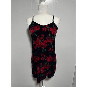 Art Class Black Red Rose Velvet Cami Mini Dress Women's Extra Large XL 14